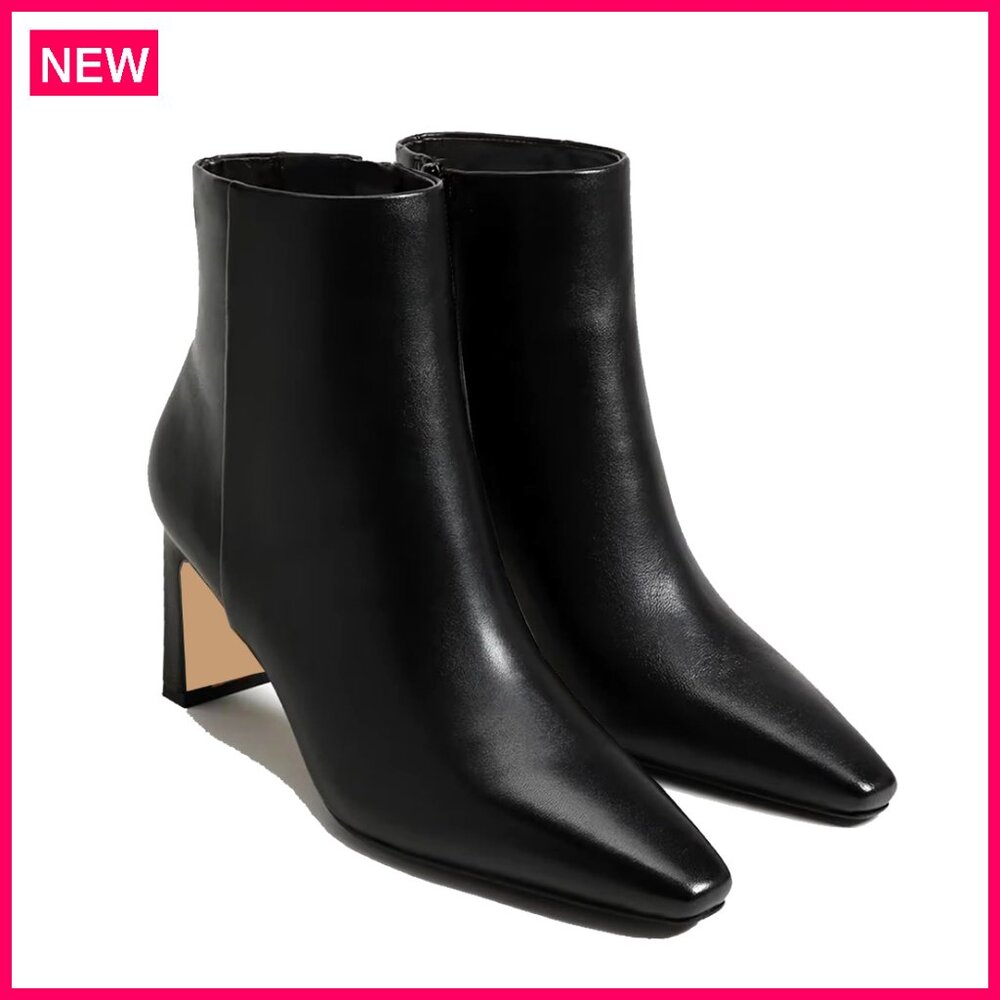 Women's Ankle Boots Chunky Low Heel Square Toe Booties Side Zipper